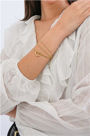 Kadın Gold 3 Lü Karışık Kalp Charmlı Bileklik Set Alc-X15342