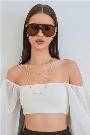 Kadın Gold 3 Lü Zincir Ezme Boncuklu Çelik Kolye Seti Alc-X15357