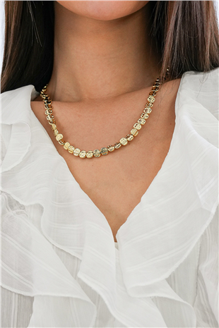 Kadın Gold Çelik Ezme Boncuklu Vintage Model Kolye Alc-X15359