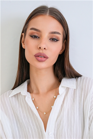 Kadın Gold Çelik Sedef Taşlı Mini Yonca Kolye Alc-X15349