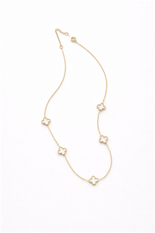 Kadın Gold Çelik Sedef Taşlı Mini Yonca Kolye Alc-X15349