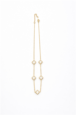 Kadın Gold Çelik Sedef Taşlı Mini Yonca Kolye Alc-X15349