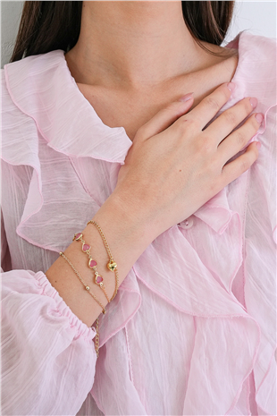 Kadın Gold Kalp Charmlı 3 Lü Çelik Bileklik Seti Alc-X15344