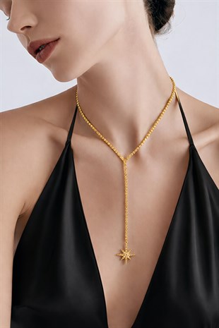 Kadın Gold Kombine Zirkon Taşlı Y Model Suyolu Kolye Alc-X15365