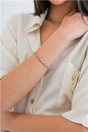 Kadın Gold-Silver Çelik Dorika Tasarım Zincir Bileklik Alc-X15356