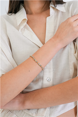 Kadın Gold-Silver Çelik Dorika Tasarım Zincir Bileklik Alc-X15356