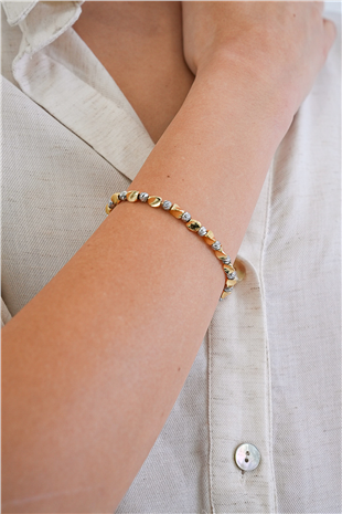 Kadın Gold-Silver Çelik Dorika Tasarım Zincir Bileklik Alc-X15356