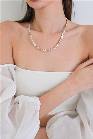 Kadın Gold-Silver Çelik Ezme Boncuklu Vintage Model Kolye Alc-X15359