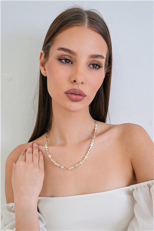Kadın Gold-Silver Çelik Ezme Boncuklu Vintage Model Kolye Alc-X15359