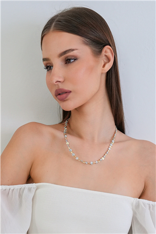 Kadın Gold-Silver Çelik Ezme Boncuklu Vintage Model Kolye Alc-X15359