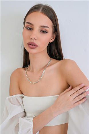 Kadın Gold-Silver Çelik Ezme Boncuklu Vintage Model Kolye Alc-X15359