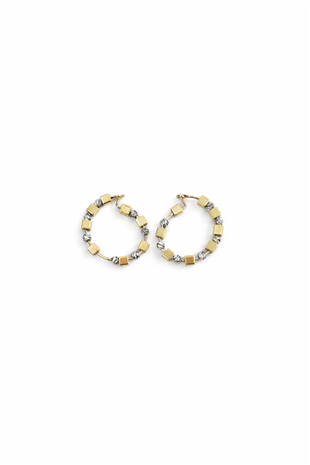 Kadın Gold-Silver Kombine Dorika Ve Küp Taşlı Çelik Halka Küpe Alc-X15353