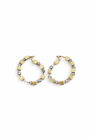 Kadın Gold-Silver Kombine Dorika Ve Küp Taşlı Çelik Halka Küpe Alc-X15353