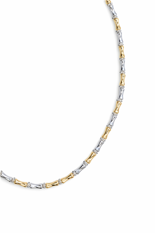 Kadın Gold-Silver Zirkon Taşlı Kemik Tasarım Çelik Kolye Alc-X15360