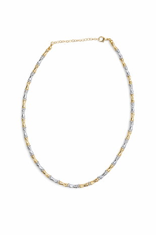 Kadın Gold-Silver Zirkon Taşlı Kemik Tasarım Çelik Kolye Alc-X15360