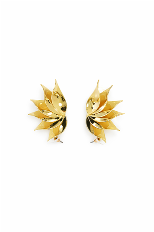 Kadın Gold Spiral Yaprak Çelik Tasarım Küpe Alc-X15364