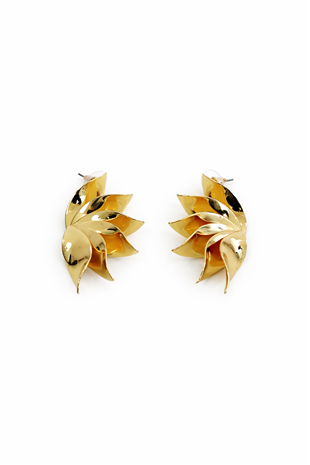 Kadın Gold Spiral Yaprak Çelik Tasarım Küpe Alc-X15364