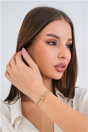 Kadın Gold Yıldız Charmlı 3 Lü Çelik Bileklik Seti Alc-X15345