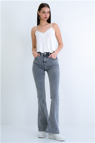 Kadın Gri 5 Cepli Full Likra İspanyol Paça Jean Vs00709