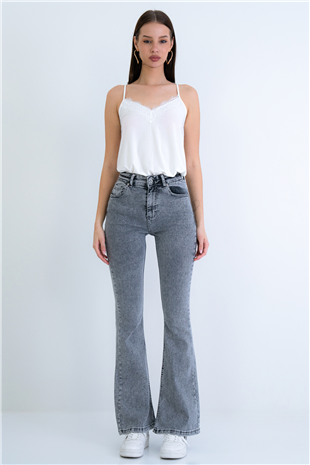 Kadın Gri 5 Cepli Full Likra İspanyol Paça Jean Vs00709