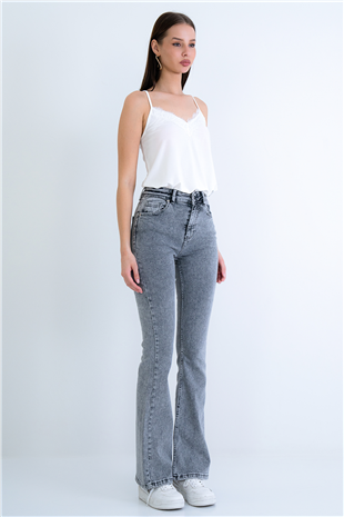Kadın Gri 5 Cepli Full Likra İspanyol Paça Jean Vs00709