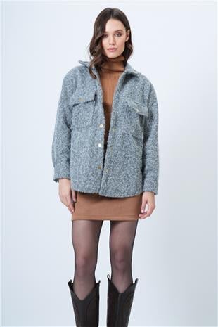 Kadın GRİ Buklet Dokulu Oversize Gömlek Ceket VS01506