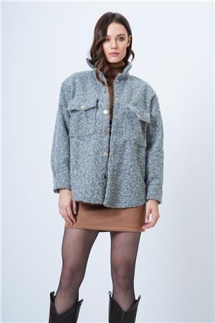 Kadın GRİ Buklet Dokulu Oversize Gömlek Ceket VS01506