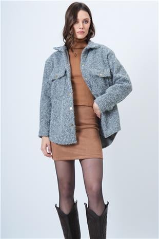 Kadın GRİ Buklet Dokulu Oversize Gömlek Ceket VS01506