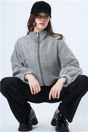 Kadın GRİ Fermuar Kapamalı Beli Lastikli Çift Cepli Bomber Kaşe Mont VS01553