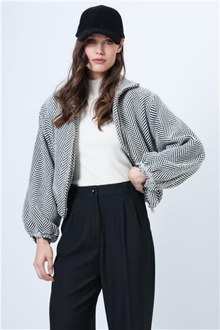 Kadın GRİ Fermuar Kapamalı Beli Lastikli Çift Cepli Bomber Kaşe Mont VS01553
