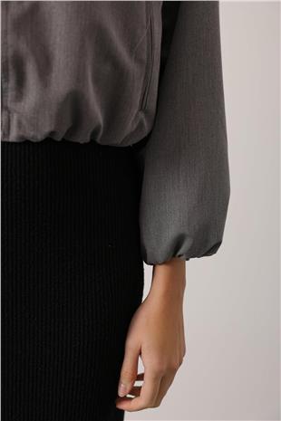 Kadın Gri Fermuar Kapamalı Beli Ve Kolları Lastikli Bomber Astarlı Ceket VS01533