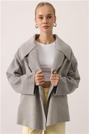 Kadın GRİ Geniş Yaka Çift Cepli Kaşe Ceket VS01535