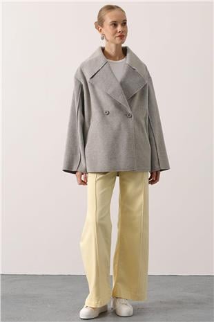 Kadın GRİ Geniş Yaka Çift Cepli Kaşe Ceket VS01535