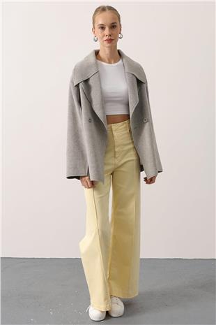 Kadın GRİ Geniş Yaka Çift Cepli Kaşe Ceket VS01535