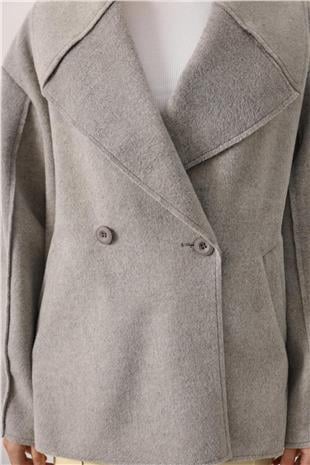 Kadın GRİ Geniş Yaka Çift Cepli Kaşe Ceket VS01535