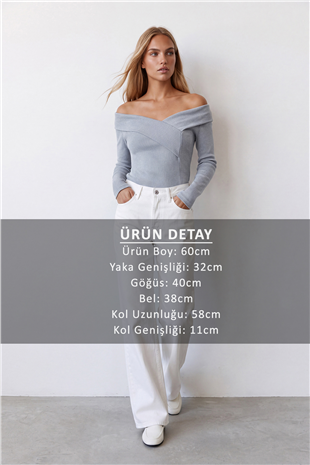 Kadın Gri Geniş Yakalı  Ottoban  Bluz Alc-X14342
