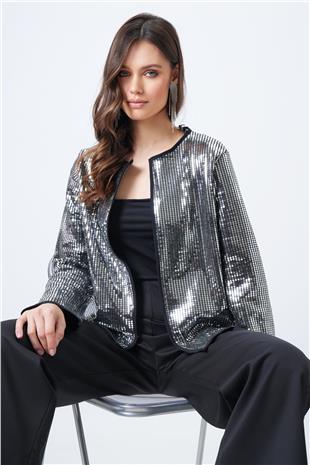 Kadın GRİ Payetli Açık Form Ceket VS01653