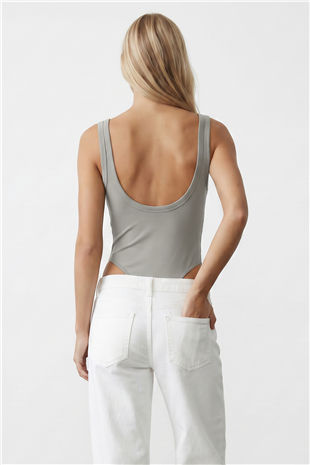 Kadın Gri U Yaka Stretch Çıtçıtlı Body Alc-X15537