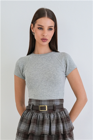 Kadın Grimelanj Bisiklet Yaka Reglan Kol Likralı Örme Bluz Alc-X15388