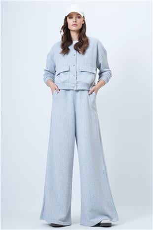 Kadın Grimelanj Çift Cepli Crop Ceket Ve Geniş Paça Pantolon Takım Alc-X14695