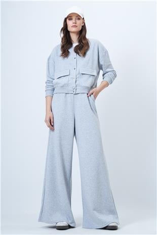 Kadın Grimelanj Çift Cepli Crop Ceket Ve Geniş Paça Pantolon Takım Alc-X14695