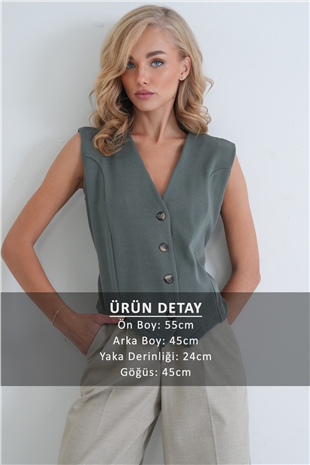 Kadın Haki Beli Ayarlanabilir Dikiş Detaylı Yelek Alc-X14408