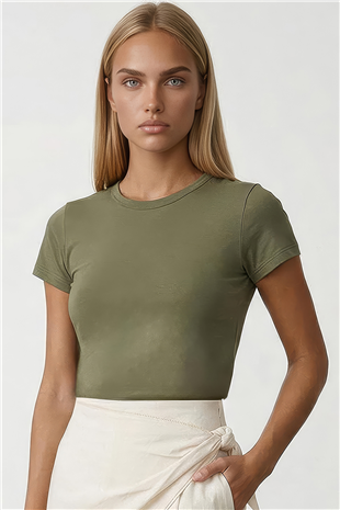 Kadın Haki Bisiklet Yaka Basic Bluz Alc-X15455