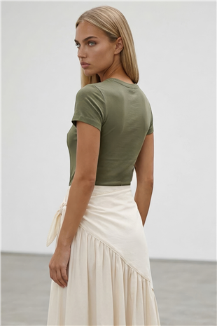 Kadın Haki Bisiklet Yaka Basic Bluz Alc-X15455