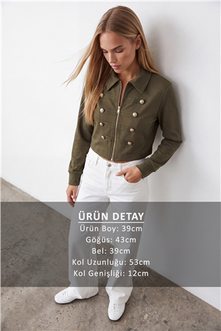 Kadın Haki Düğme Detaylı Blazer Ceket Alc-X15660