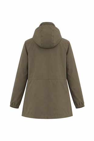 Kadın Haki Kapüşonlu Fermuarlı Çift Cepli Yağmurluk Ceket Alc-X12514