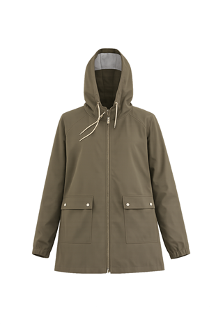 Kadın Haki Kapüşonlu Fermuarlı Çift Cepli Yağmurluk Ceket Alc-X12514