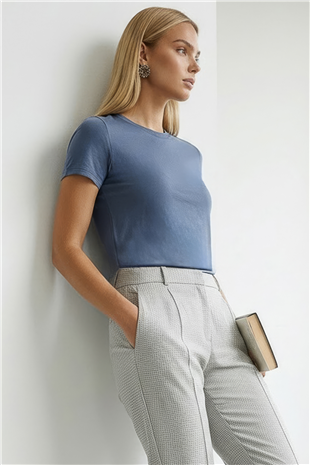 Kadın İndigo Bisiklet Yaka Basic Bluz Alc-X15455