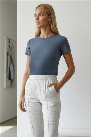 Kadın İndigo Bisiklet Yaka Basic Bluz Alc-X15455