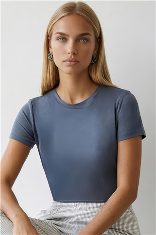 Kadın İndigo Bisiklet Yaka Basic Bluz Alc-X15455